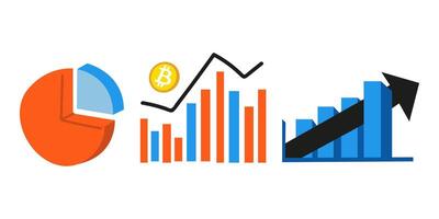 Bitcoin income growth chart. Trading, bitcoin rate growth chart, wealth, digital currency accumulation. Bitcoin and crypto price rising up. finance illustration vector