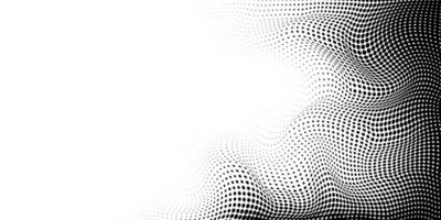 Halftone dotted black abstract background. Technology halfton mesh wave backdrop. Dots grid right side border for business, presentation, big data, brochure. vector