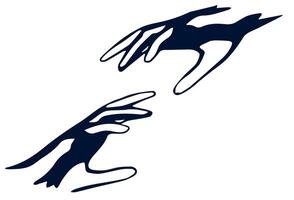 Abstract Hand Silhouettes Reaching Toward Each Other. Two artistic black hand silhouettes extending towards each other, symbolizing connection, help, and unity. vector