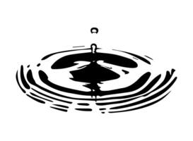 Black Water Ripple with Droplet Impact. An abstract black and white illustration of a single water droplet creating a ripple effect on the surface. vector