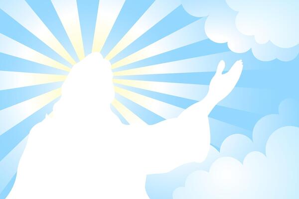 Miracle ascension of Jesus Christ in the blue clouds background