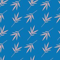 illustration of a seamless pattern featuring bamboo leaves in soft pink on a vibrant blue background. Ideal for wallpaper, fabric design, or digital projects vector
