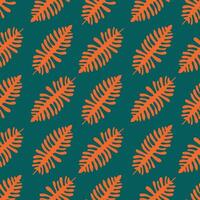 Tropical Fern Seamless pattern. illustration of vibrant orange fern leaves arranged in a diagonal pattern against a dark teal background. Perfect for backgrounds, textiles, and design elements vector