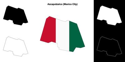 Azcapotzalco borough, Mexico City outline map set vector