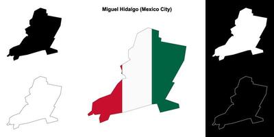 Miguel Hidalgo borough, Mexico City outline map set vector