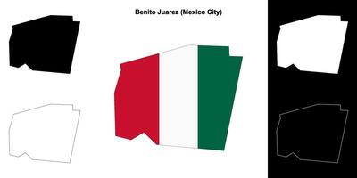 Benito Juarez borough, Mexico City outline map set vector