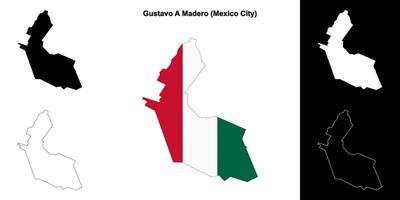 Gustavo A Madero borough, Mexico City outline map set vector