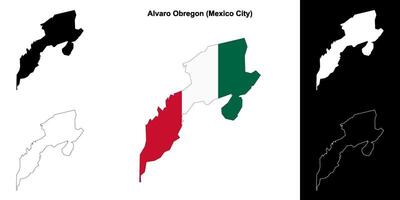 Alvaro Obregon borough, Mexico City outline map set vector