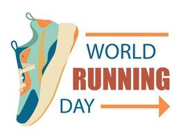 World Running Day Celebration Illustrated with Shoe. Showcasing a colorful running shoe and an arrow pointing right symbolizing motion, highlighting vector