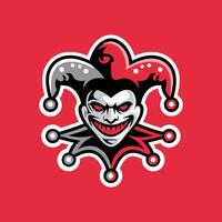 menacing clown mascot logo design with white face and glowing red eyes vector