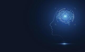 Abstract artificial intelligence with head human connection. Digital technology line composition concept of global business. Illustration vector