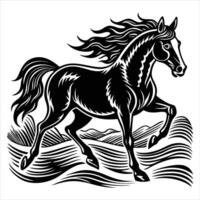 horse running on beach waves vector