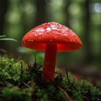 A red mushroom in the forest photo