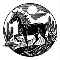 horse running in desert cactus sunset vector