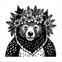 A bear with flowers in vector