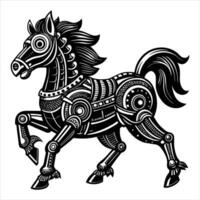 steampunk mechanical running horse vector