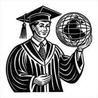 globe and graduation cap symbolizing. vector