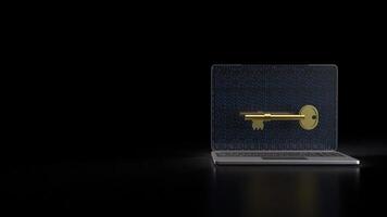 Gold key on notebook for security technology concept 3d Rendering. photo