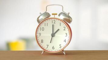 Clock on wood table for Time concept 3d Rendering. photo