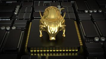Gold Bull on mother board for Business or Technology concept 3d Rendering . photo