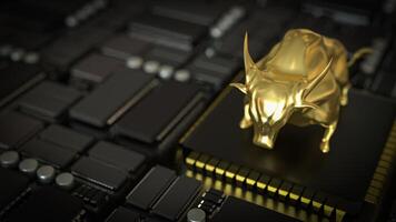 The Gold Bull on mother board for Business or Technology concept 3d Rendering. photo