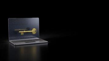 Gold key on notebook for security technology concept 3d Rendering . . photo