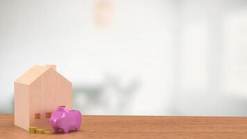 Piggy Bank and House for Saving or earn concept 3d Rendering. . photo