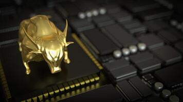 Gold Bull on mother board for Business or Technology concept 3d Rendering. photo