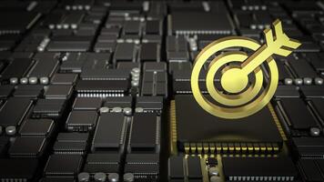 Gold target on mother board for Business or Technology concept 3d Rendering. photo