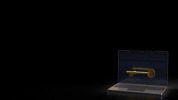 Gold key on notebook for security technology concept 3d Rendering. . photo