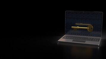 Gold key on notebook for security technology concept 3d Rendering . photo