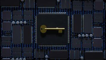 Gold key on Mother Board for security technology concept 3d Rendering . photo