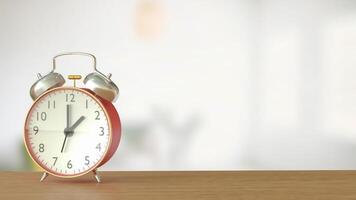 Clock on wood table for Time concept 3d Rendering . photo