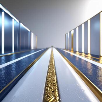 Modern digital art featuring a stylized pathway with blue and gold elements photo