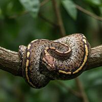 A snake curled up on a branch photo