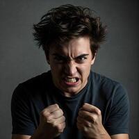 Angry Young Man Studio Portrait photo
