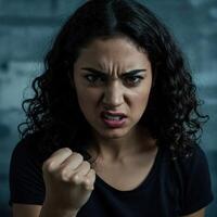 Angry Woman Fists, Dark Background photo