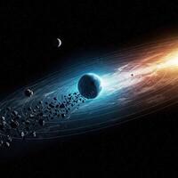 Earth in a debris field, space rings photo