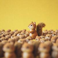 Single Squirrel Amongst Many on Yellow Background photo