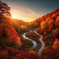 Autumnal Winding Road Through Colorful Gorge photo