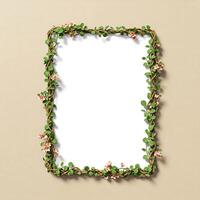 Floral vine frame on beige background photo