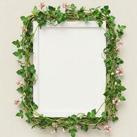 White frame with floral vines photo