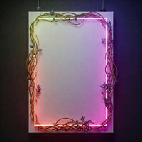 Neon framed poster, plant border, gradient background photo