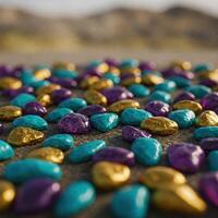 Colorful stones scattered on desert ground photo