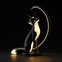 Black Fox Lamp with Crescent Moon photo