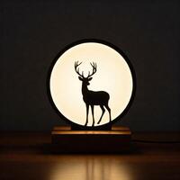 Deer silhouette lamp on wooden base photo