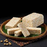 Indonesian Tempe on Bamboo Tray photo