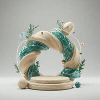 Whimsical, wooden, teal pedestal display photo