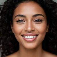 Smiling Woman's Radiant Face Close-up photo