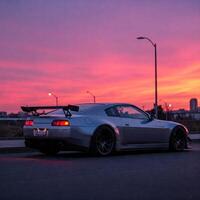 Sunset view of a tuned sports car photo